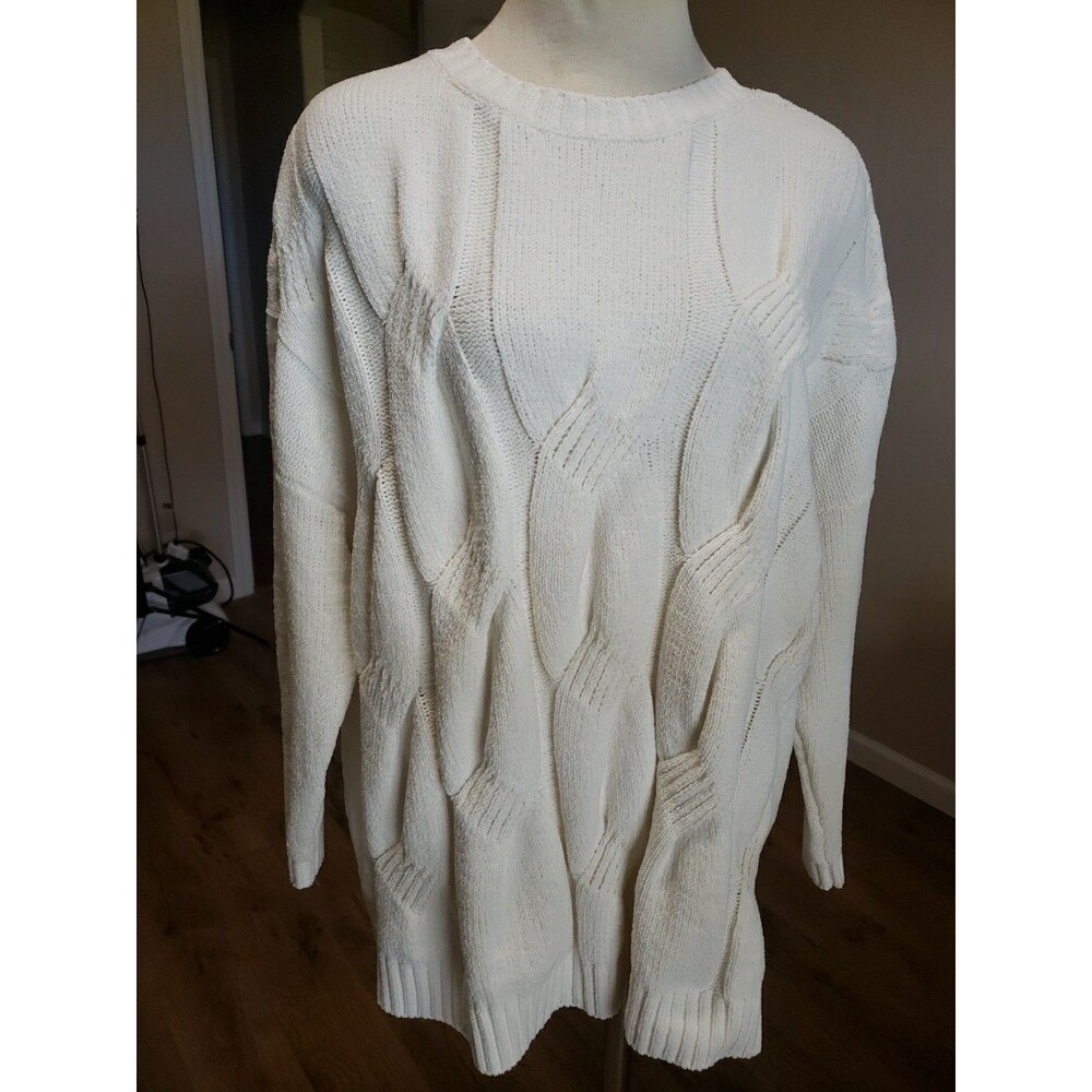 J. Jill Chenille Sweater Women's Cable Knit Suze 1X Cream Plus Size Pullover